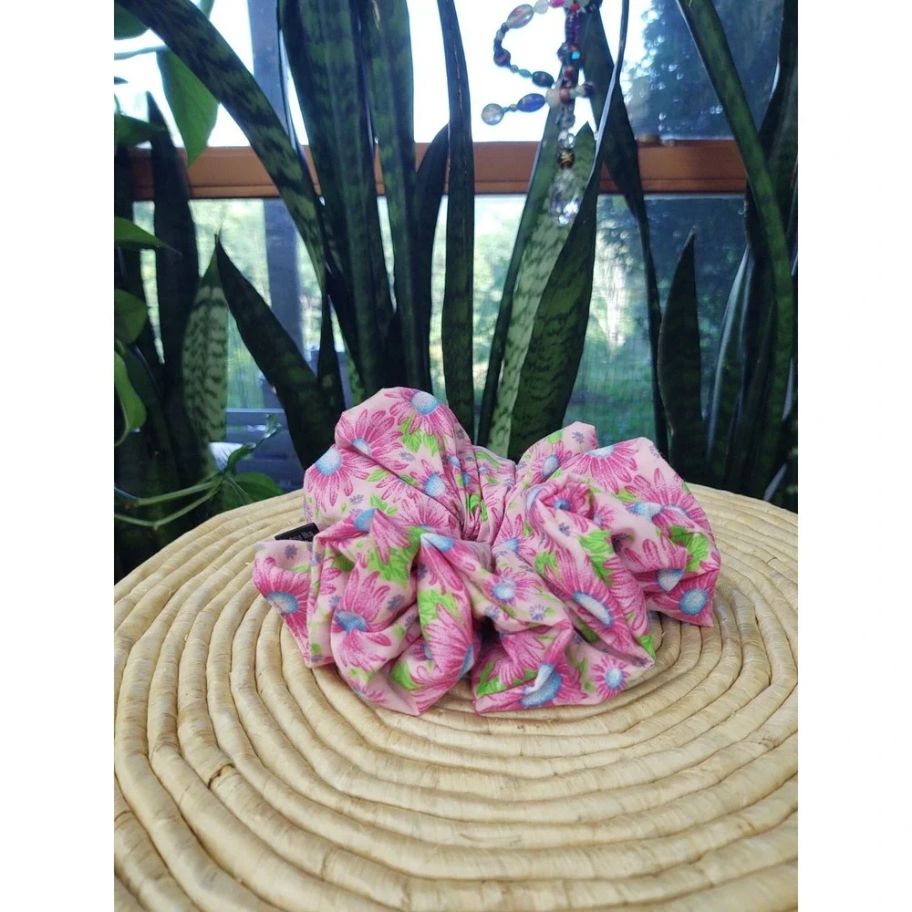 Pink‎ Aster Floral Polyester Cotton Blend XXL Scrunchie 7